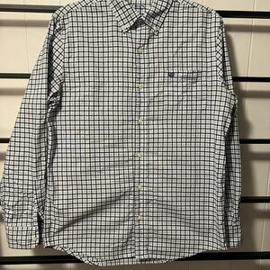 Chaps Blue and White Checkered Casual Button Down Shirt, Small, H16
